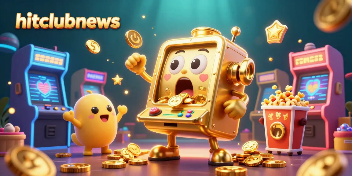Experience hitclubnews as a golden slot machine hits a jackpot amidst colorful arcade games.