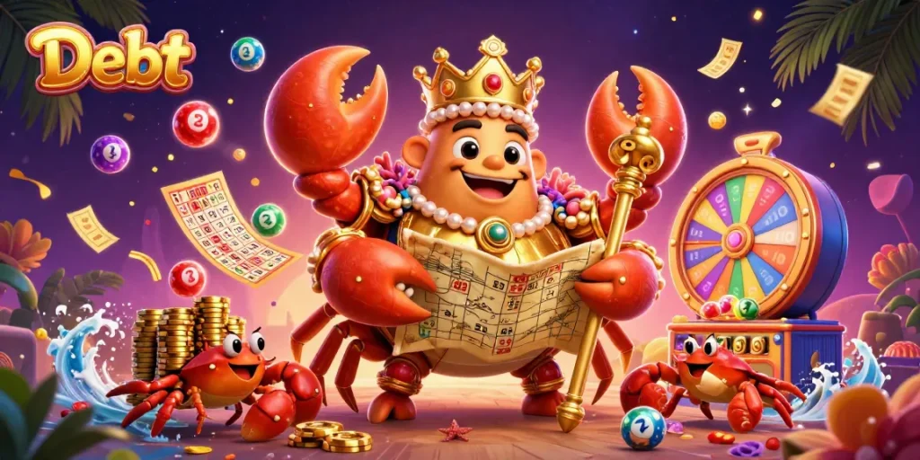 Join the action at Debett with a golden crab emperor in a vibrant casino scene.
