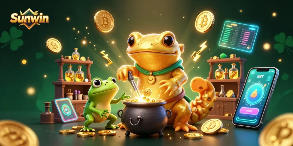 Experience thrilling gaming at Sunwin with a vibrant, magical scene of alchemy and treasure production.