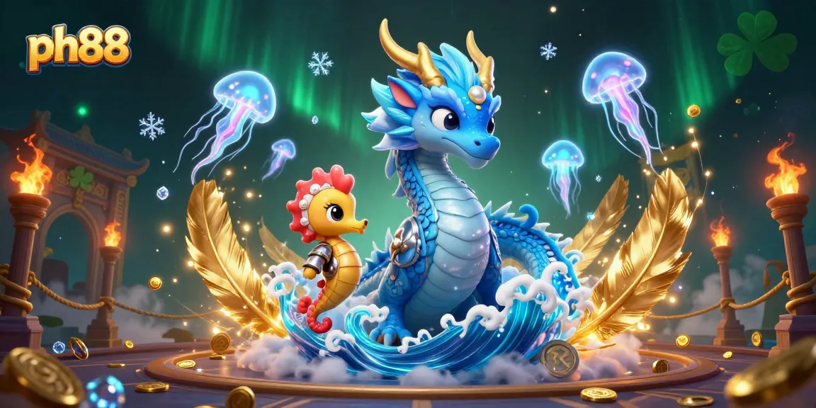 Experience the excitement at ph88 with an azure water dragon and vibrant casino elements in this dynamic scene.