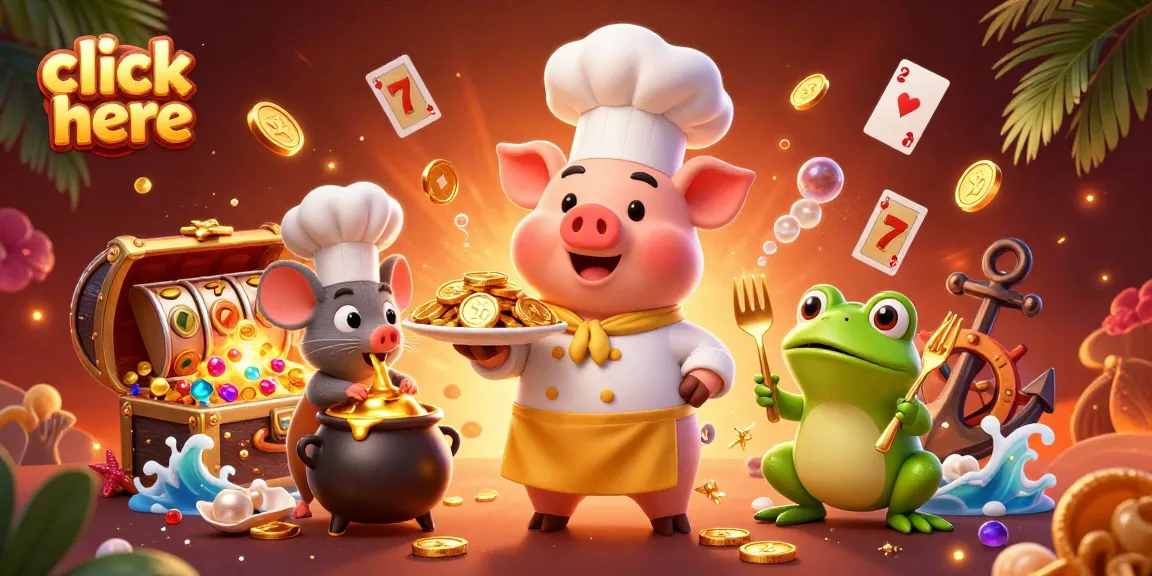 Experience the thrill of casino gaming with click here, featuring a chef pig, golden coins, and slots.