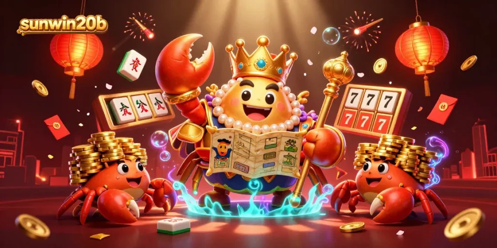 Savor the thrills of gambling with the vibrant scene showcasing sunwin20b's golden crab emperor and exciting game elements.