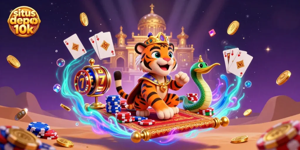 Experience thrilling gaming with situs depo 10k featuring vibrant slot reels and enchanting characters.